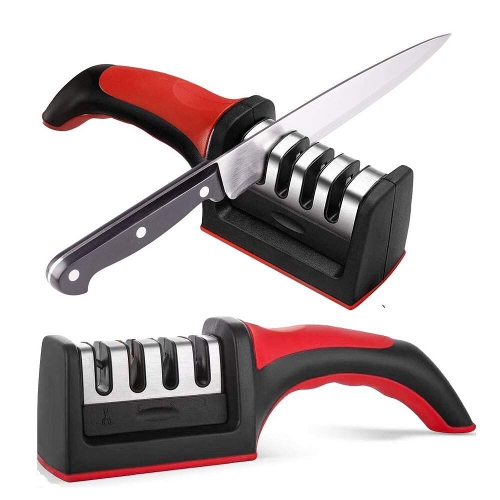 4-in-1 Knife & Scissors Sharpener | Stainless Steel Blade Edge Tool | Easy Grip